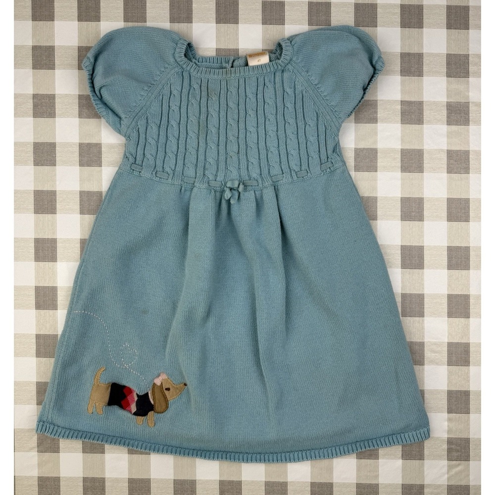 Dog Sweater Dress Toddler Gymboree Blue Knit Dachshund 4T Cottagecore